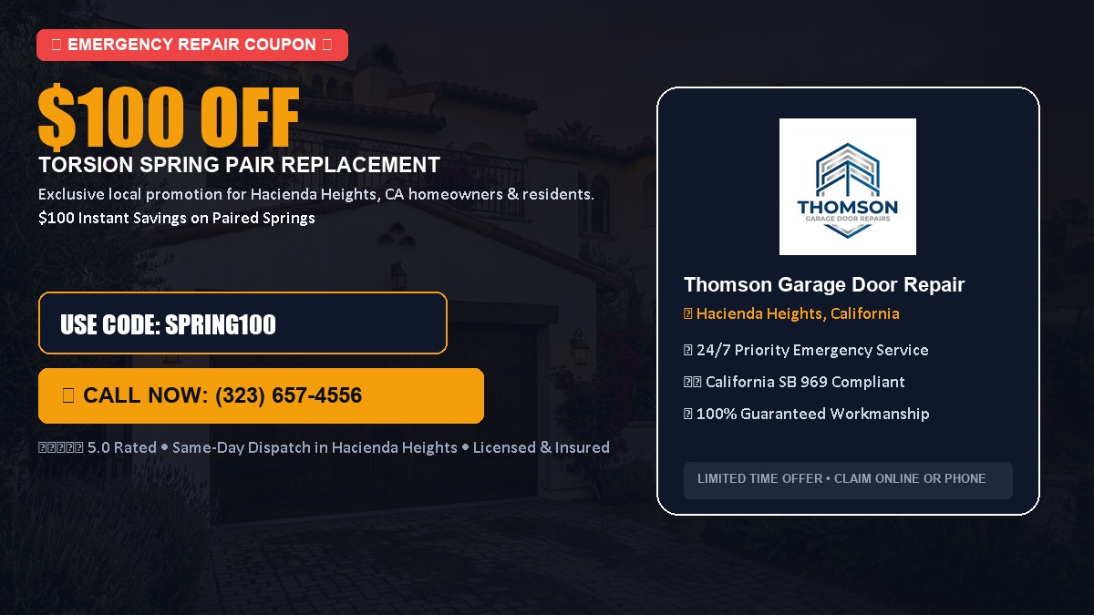 $100 OFF Heavy-Duty Torsion Spring Pair Replacement in Hacienda Heights, CA