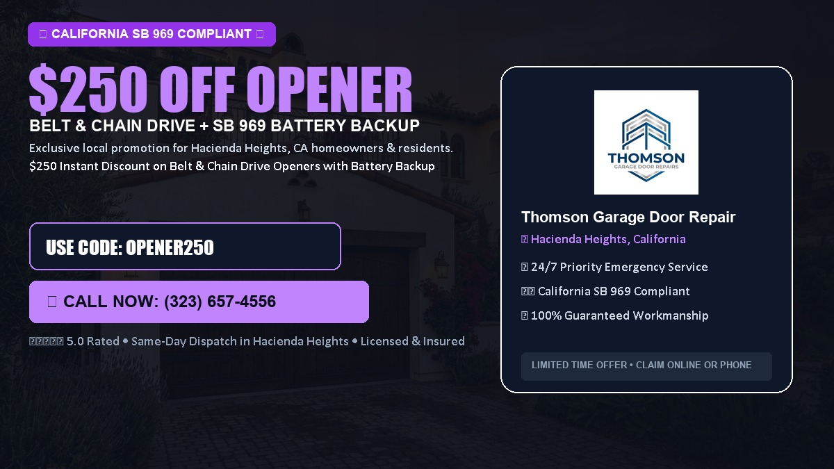 $250 OFF Smart Garage Door Opener Installation (Belt & Chain Drive with California SB 969 Battery Backup) in Hacienda Heights, CA
