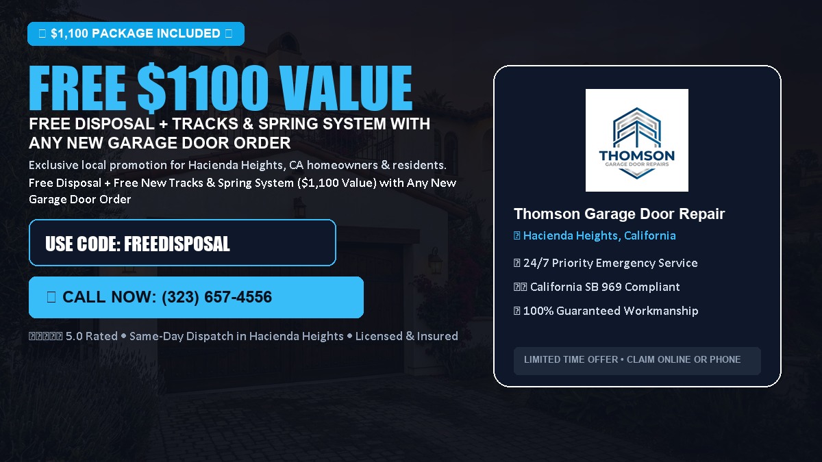 Free Disposal + Free New Tracks & Spring System with Any New Garage Door Order ($1100 Value) in Hacienda Heights, CA